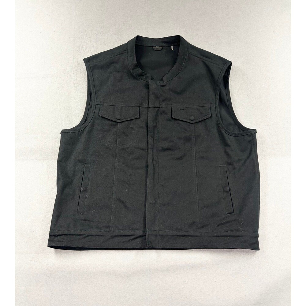 First MFG Co Vest Raw Canvas Black Voyager Twill Pocket Biker Men’s 3x